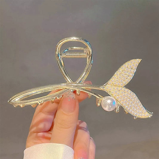 Griffe de cheveux de queue de poisson de strass de perle