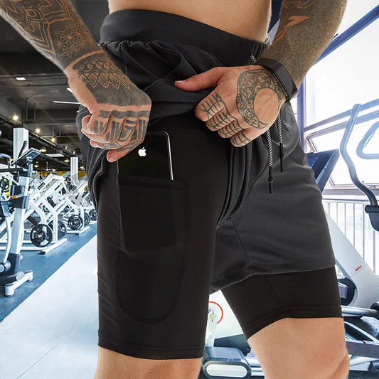 Doppeldeckige 2-in-1-Sportshorts für Herren