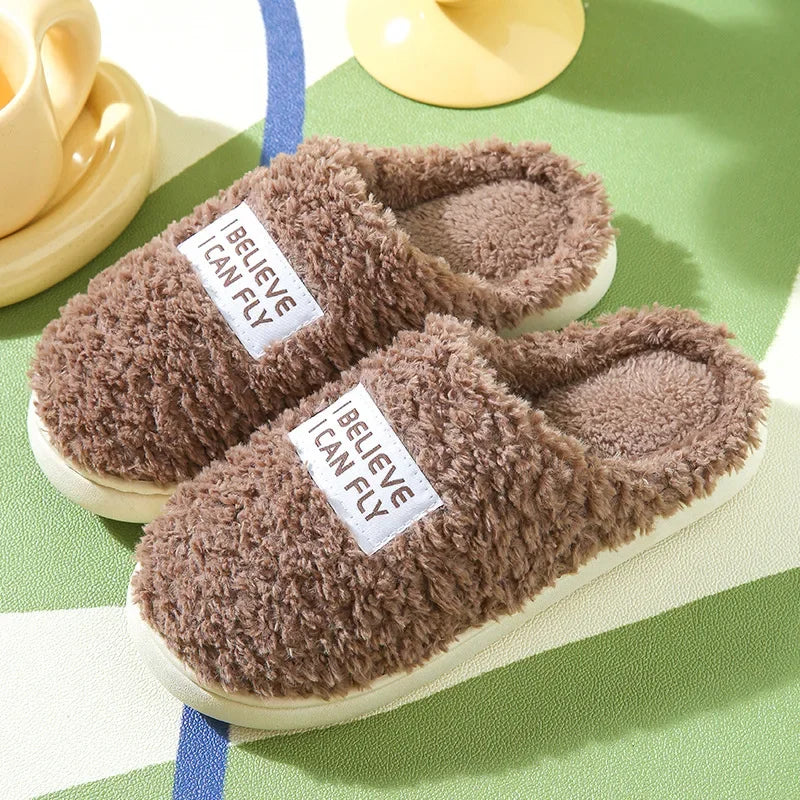 Women Winter Cotton Non-Slip Plush Slippers Indoor