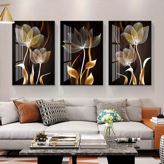 Black and Golden Flower Wall Art Canvas Painting