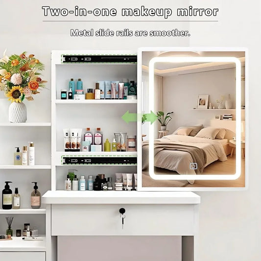 White Wood Makeup Vanity Set - Elegant