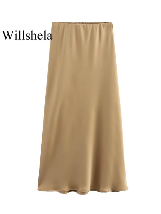 Women's Satin Pleated Midi Skirt