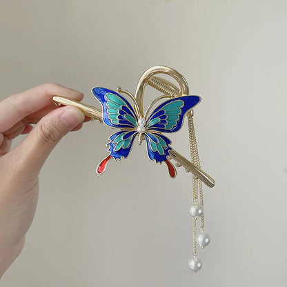 Chic Tassel Butterfly Pearl Clip