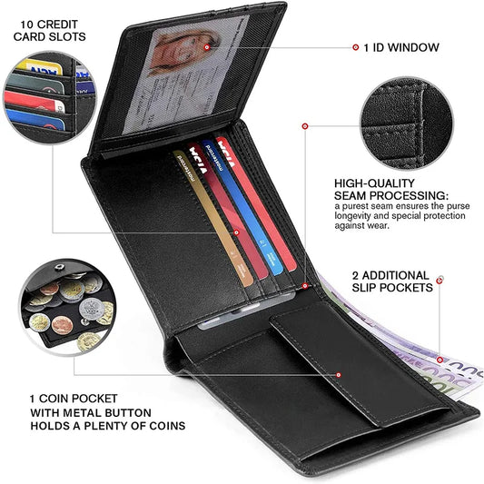 Dreifach faltbare RFID-Geldbörse aus Leder mit individuellem Namen