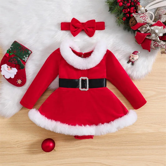 Velvet Romper Dress Christmas Set