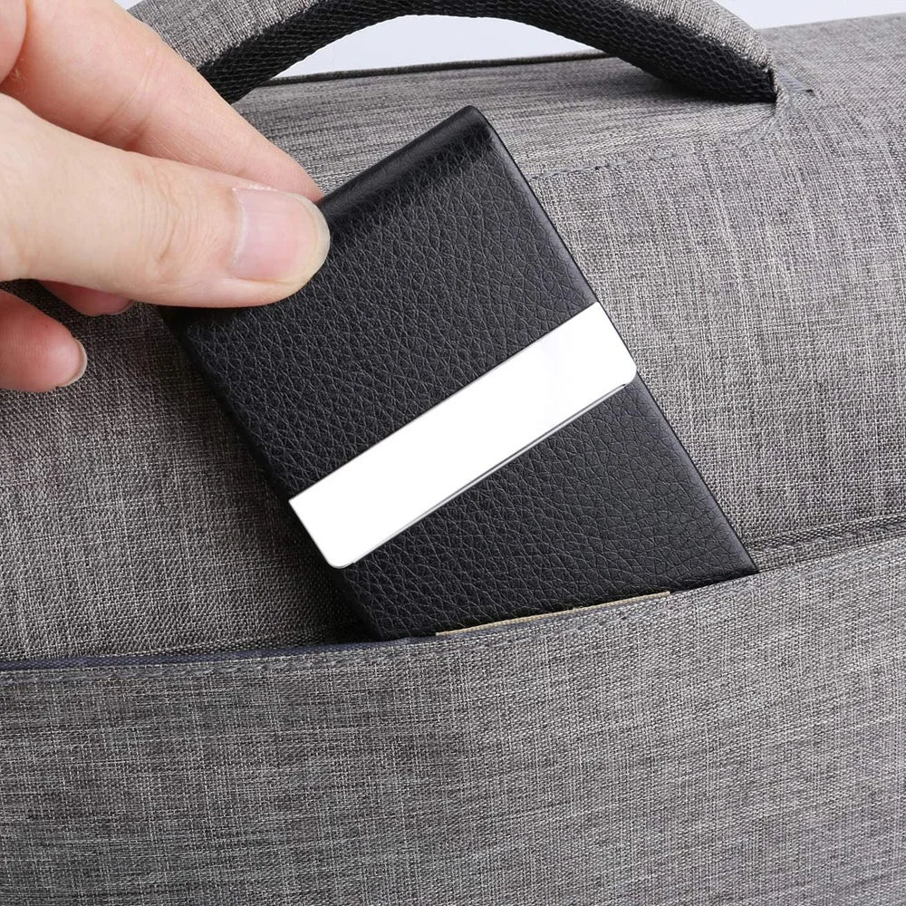 Slim PU Leather Magnetic Business Card Holder Case
