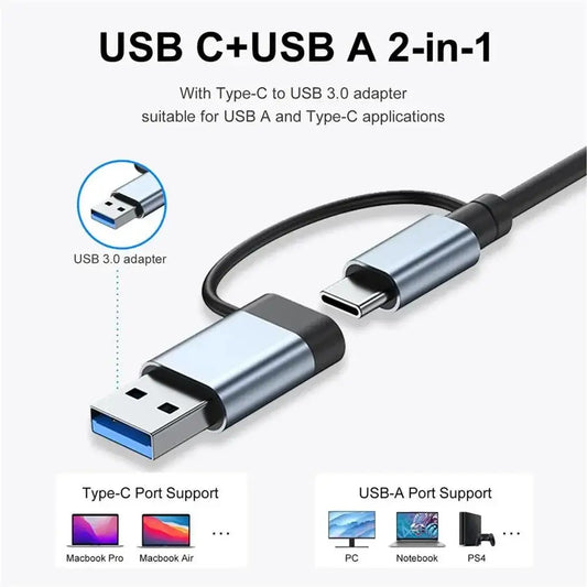 USB C Hub Aluminum 7-in-1 USB Extender USB 3.0 Splitter with 1 x USB 3.0, 4 x USB 2.0, 2 x USB-C Ports
