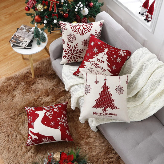 Lot de 4 housses de coussin de Noël pour décoration de canapé