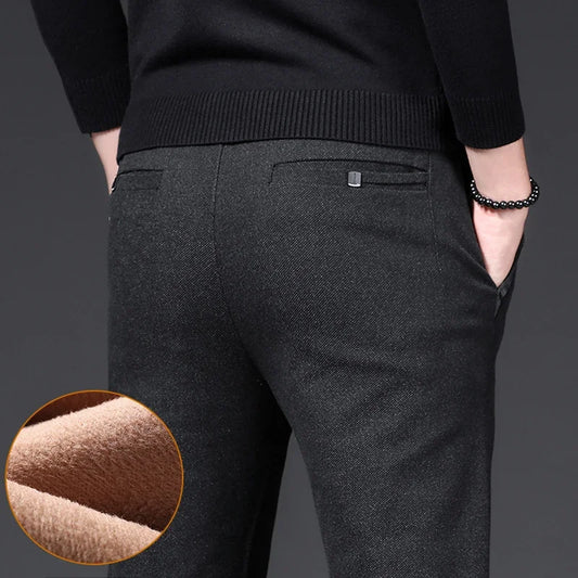 Pantalons décontractés d'hiver doublés de polaire pour hommes