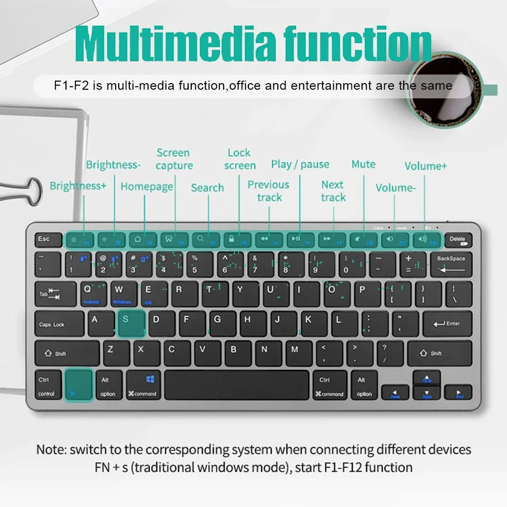 Mini Multimedia Bluetooth Keyboard for Various Devices