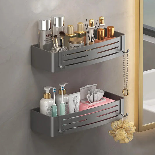 No-Drill Aluminum Bathroom Shelf and Towel Rack