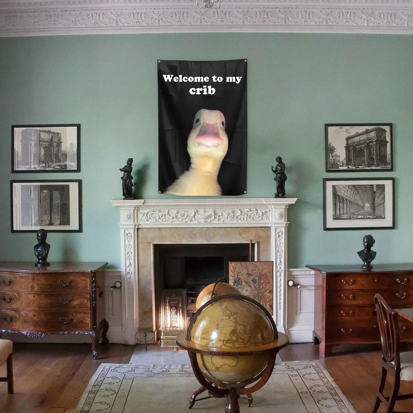 Drapeau humoristique « Bienvenue dans ma crèche » 2 x 3 pieds avec 4 œillets en laiton