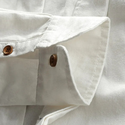 Men's Stand Collar Slim Fit Linen Cotton Shirt