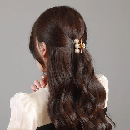 Pearl Shell Hair Claw: Vintage Gold Clip