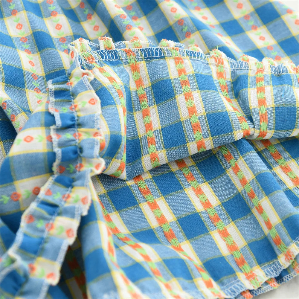 Kids Floral Plaid Sleeveless Flower Dress