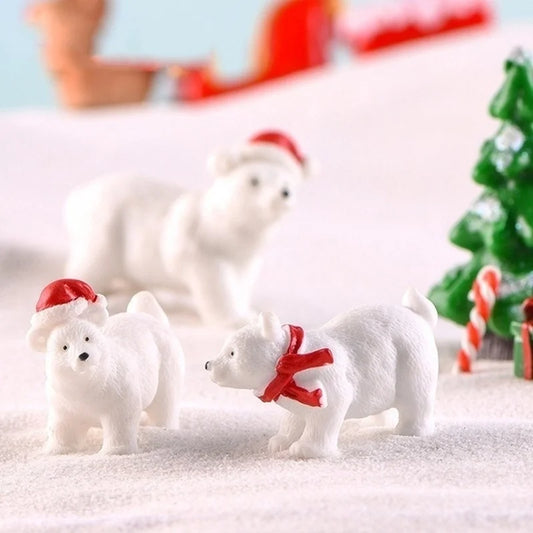 3PCS Animal Miniature Christmas Polar Bear Figurines - Garden DIY DΓ©cor