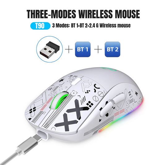 HXSJ T90 2.4G Wireless Mechanical Mouse RGB Gaming Mouse Ergonomic 3600DPI Mouse 11 RGB Lighting Modes Mice White DY