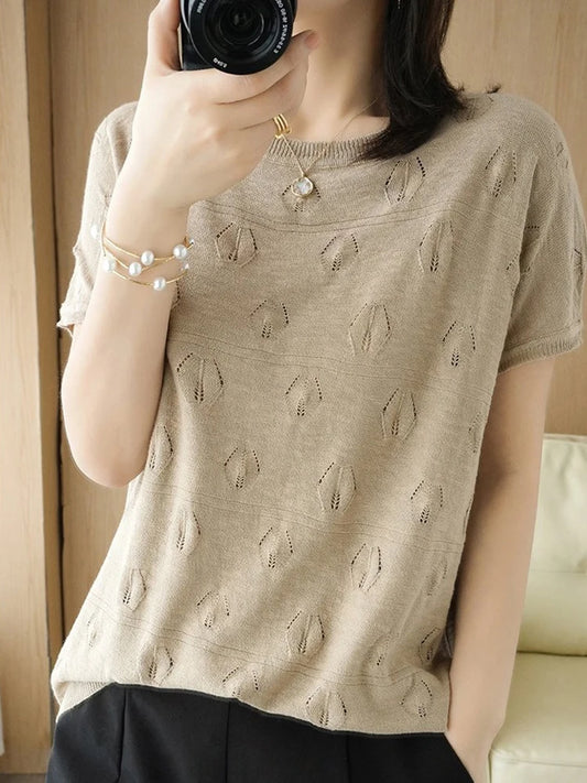 Women's Knitted Thin O-neck Pullover Sweater