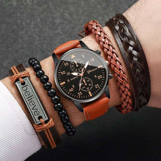 Leder 5-teiliges Set Roma-Zifferblattuhren (ohne Box)