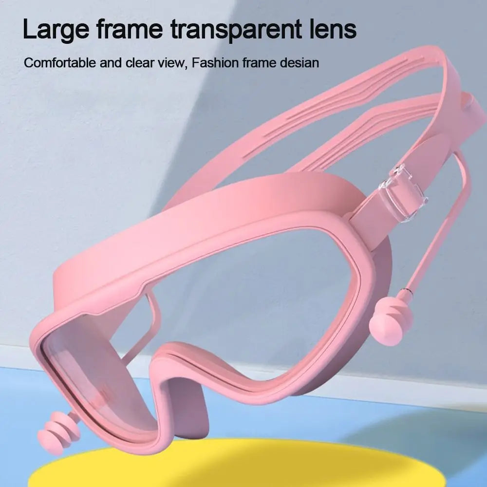 Kids Big Frame Swimming Goggles with Earplugs - Anti-fog