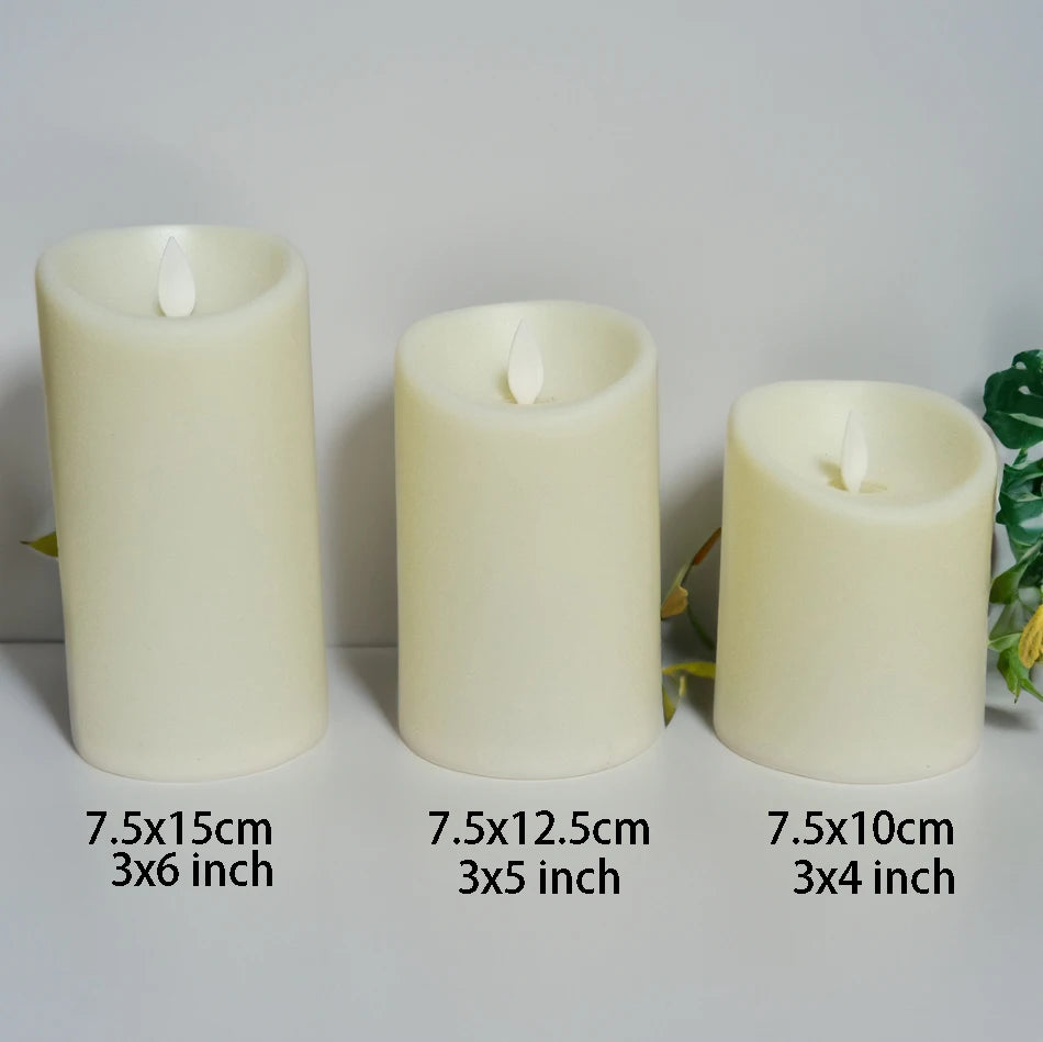 3PC USB Rechargeable LED Flameless Pillar Candles - Remote Control
