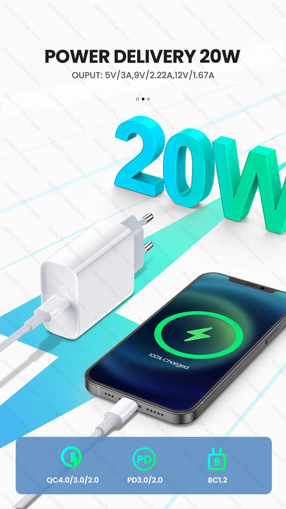 20W Fast Charger For Apple iPhone 13 12 11 14 Pro Max Plus with Charger Cable