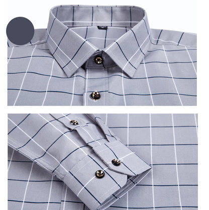 Men's Slim Fit Printed Plaid Long Sleeve Shirt