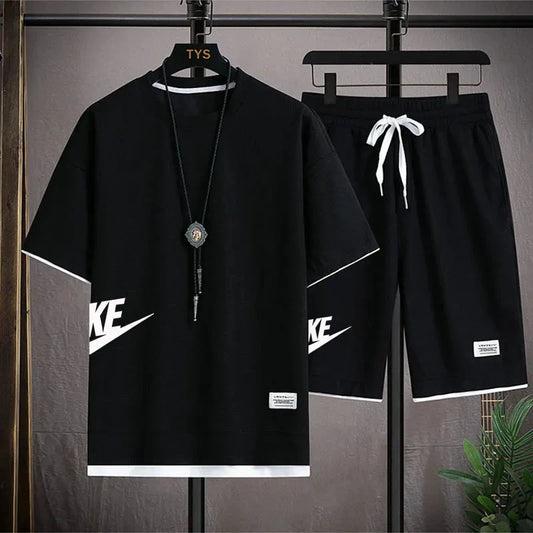 Summer Men's Waffle T-Shirt and Shorts Casual Sports Set