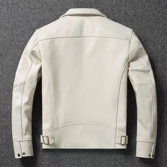 Blouson motard en cuir blanc pour homme