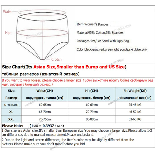 Women's Cotton Panties – Plus Size Breathable & Soft Sexy Briefs Cute Solid Color Lingerie