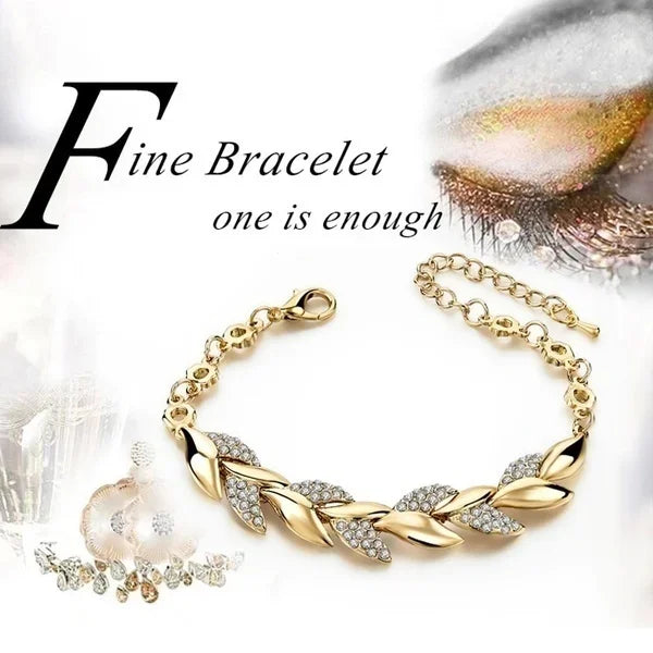 Golden Leaf Crystal Bracelet for Women