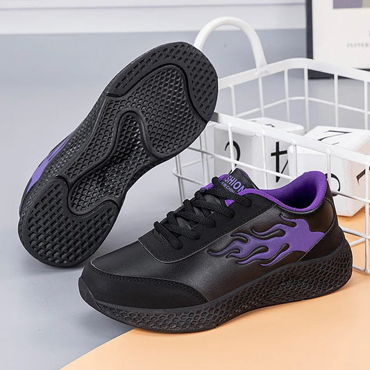Women's Round Toe Leather Lace Up Sneakers
