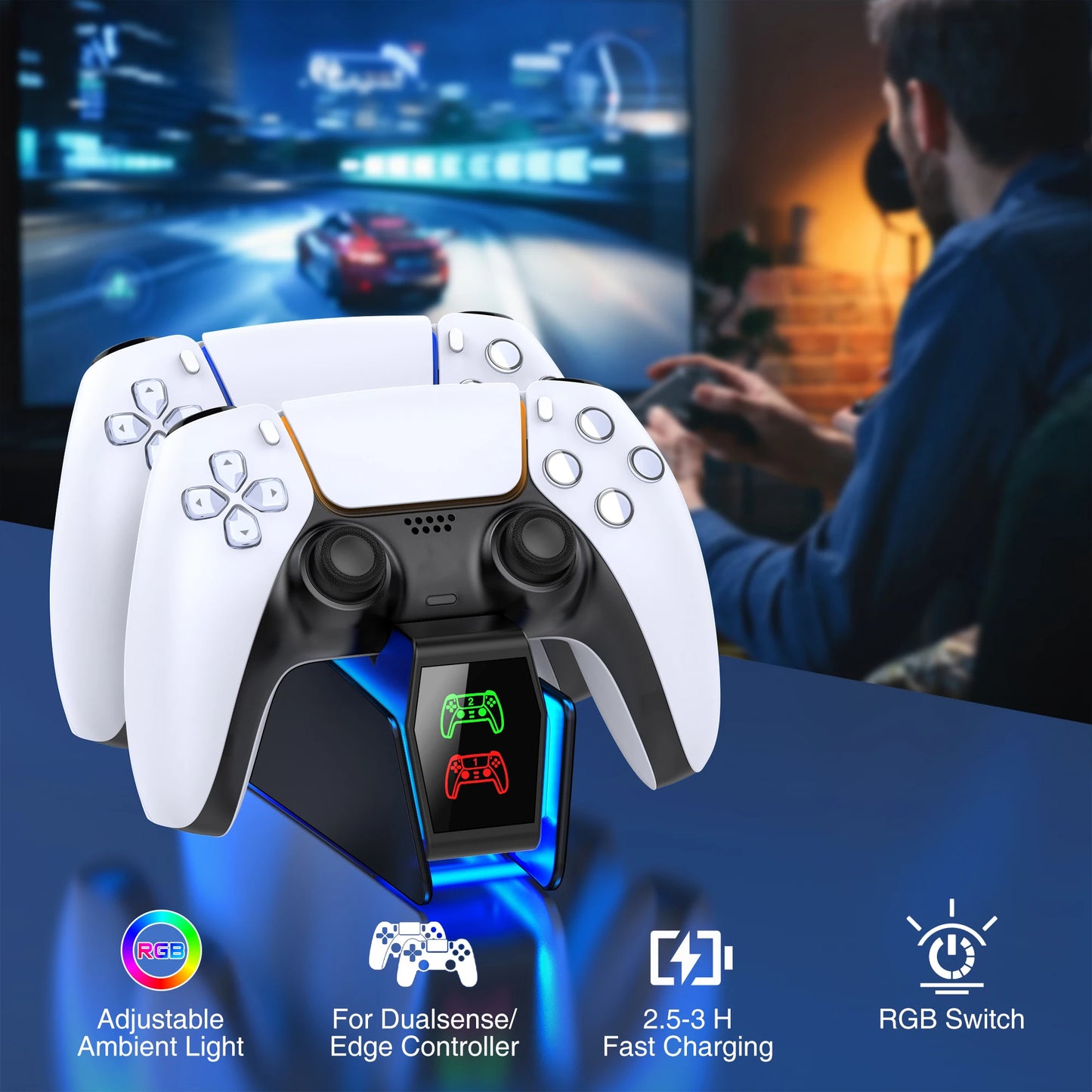PS5 Controller Ladegerät RGB Schnelle Ladestation Für PlayStation5 Wireless Game Controller Ladestation Gamepad