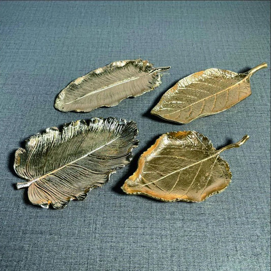 Metal Storage Feather Shape Tray Leaf