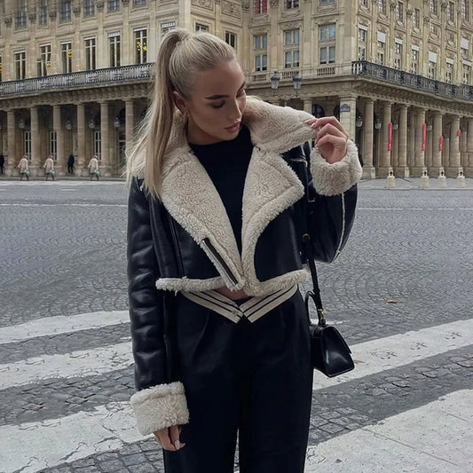 Veste à manches longues avec col à revers et fermeture éclair sur le devant pour femme