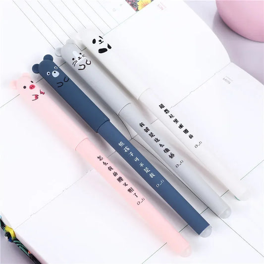 Kawaii Animal Erasable Gel Pen Set - Pig/Bear/Cat/Mouse