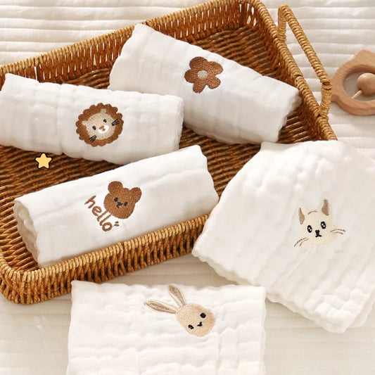 Embroidered 6-Layer Cotton Baby Saliva Towels