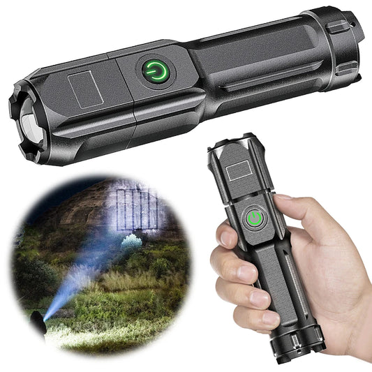 Rechargeable Telescopic Zoom Tactical LED Flashlight Waterproof Torch - 4 Lighting Modes Long-Range Camping Fishing