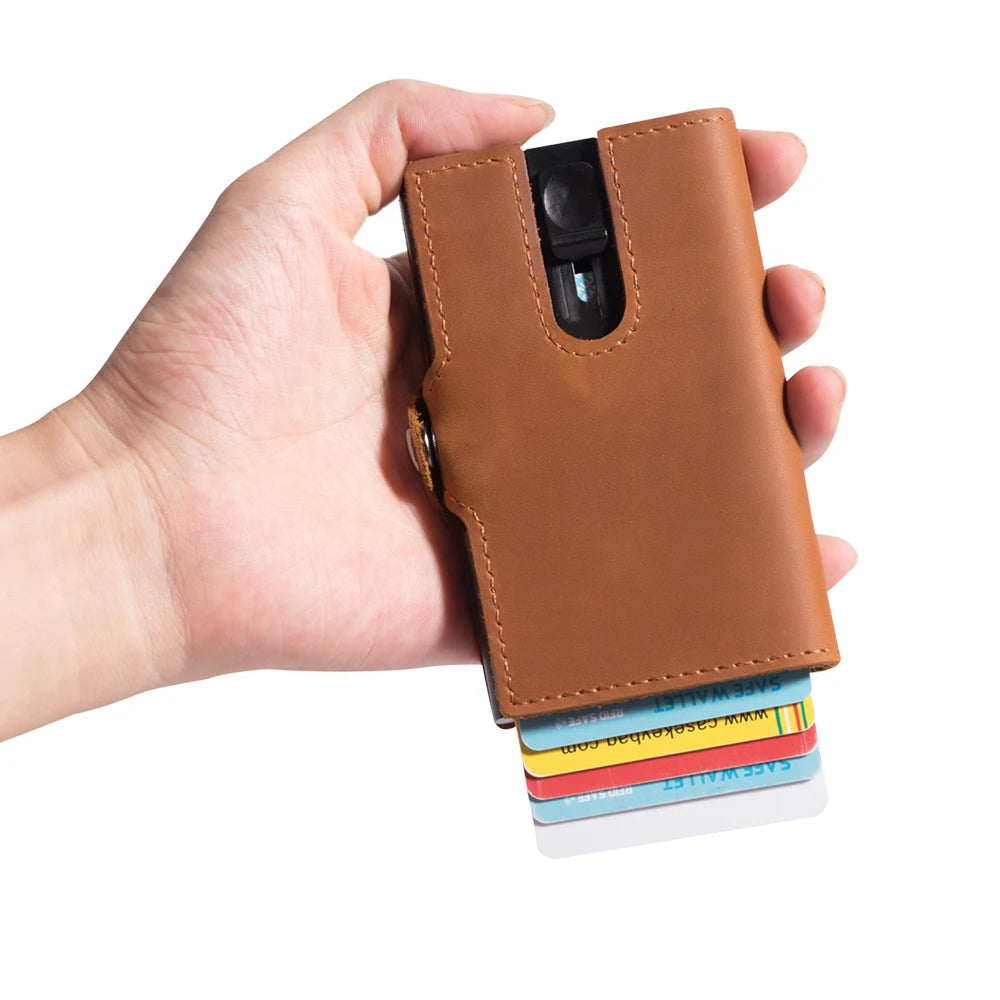 RFID Blocking Slim Leather Pop-Up Cardholder Wallet