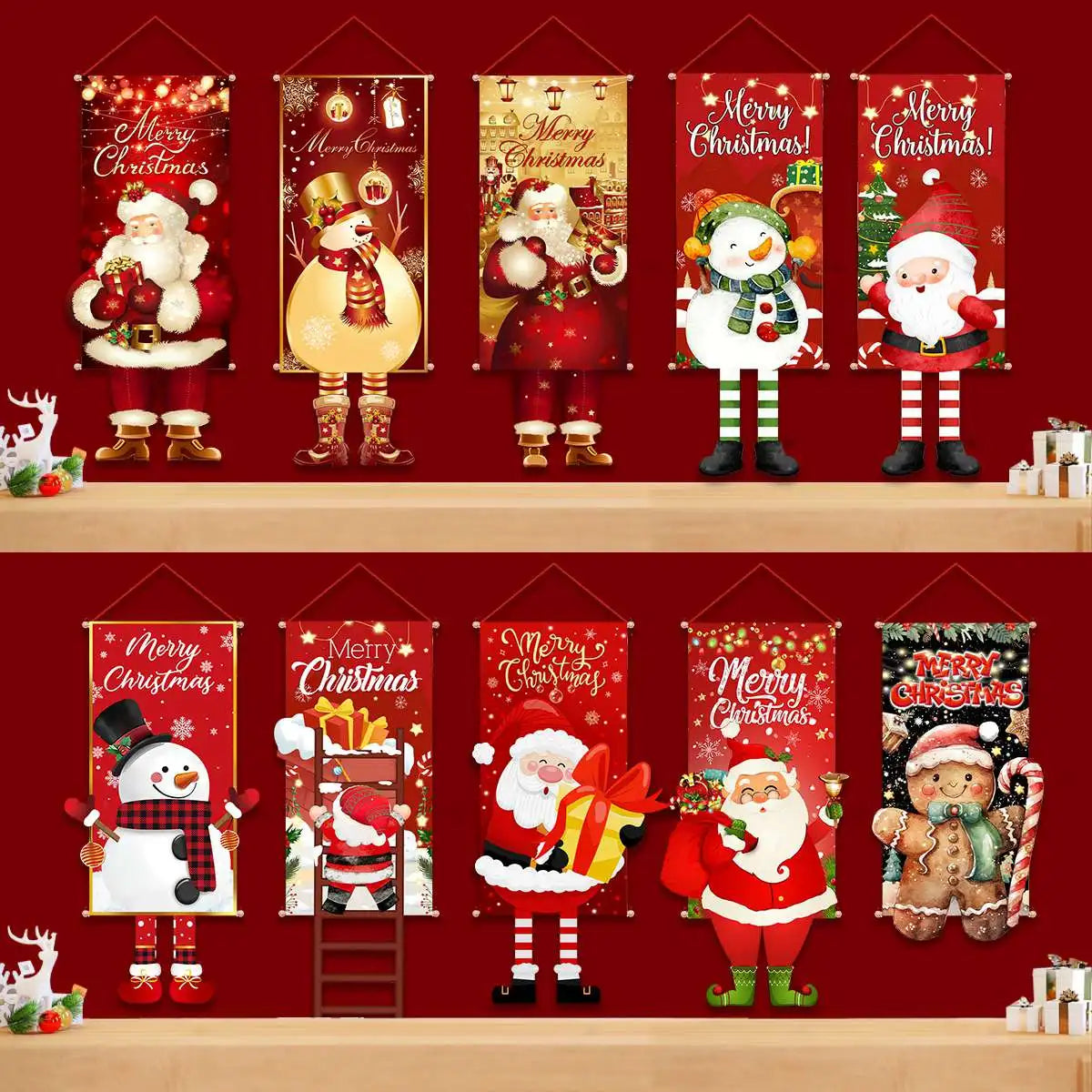 Santa Claus Hanging Flag Merry Christmas Decorations for Home
