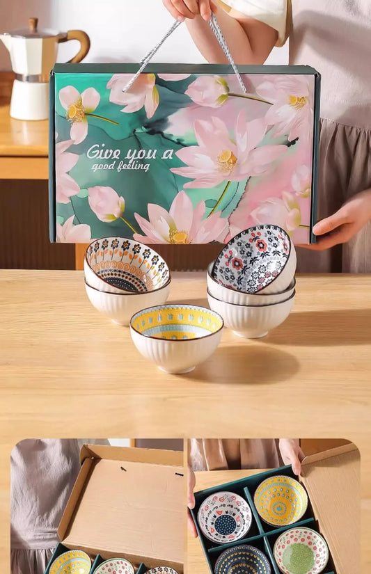 Ensemble de bols et assiettes à riz en céramique colorée