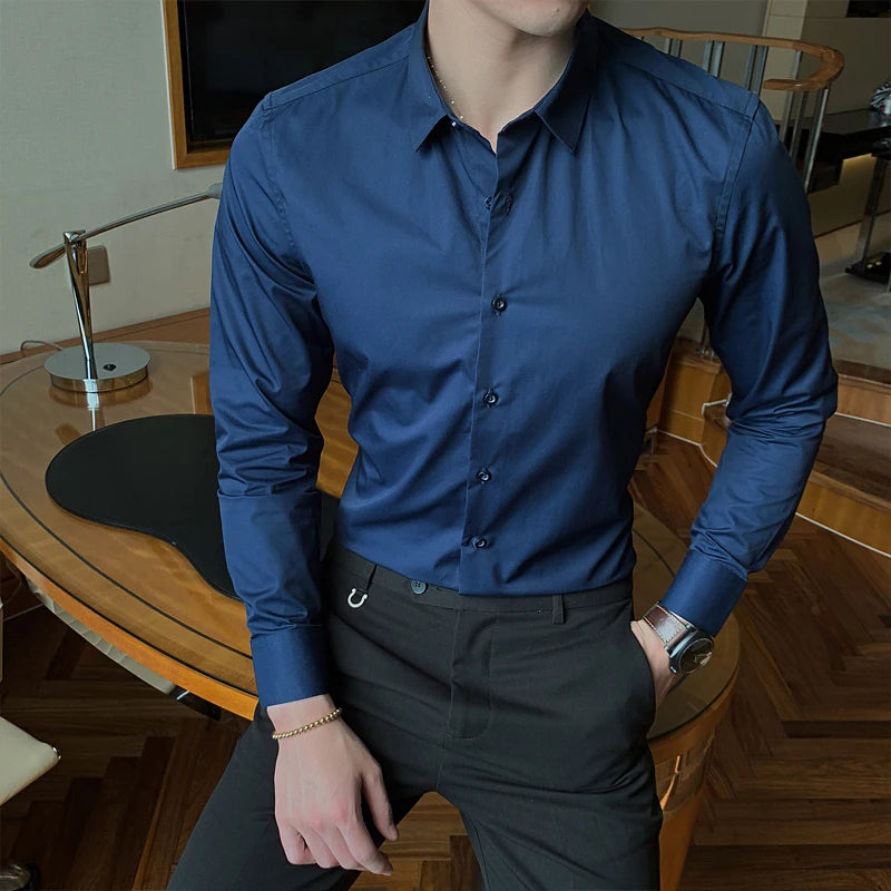 Men's Classic Slim Fit Long Sleeve Cotton Business Shirt