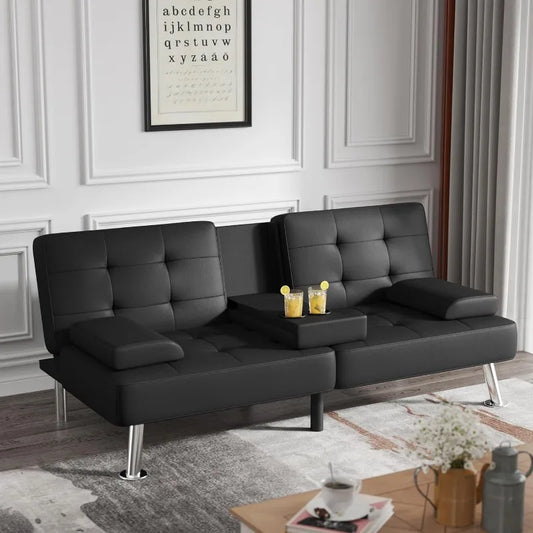 Ensemble de canapé futon en tissu gris clair