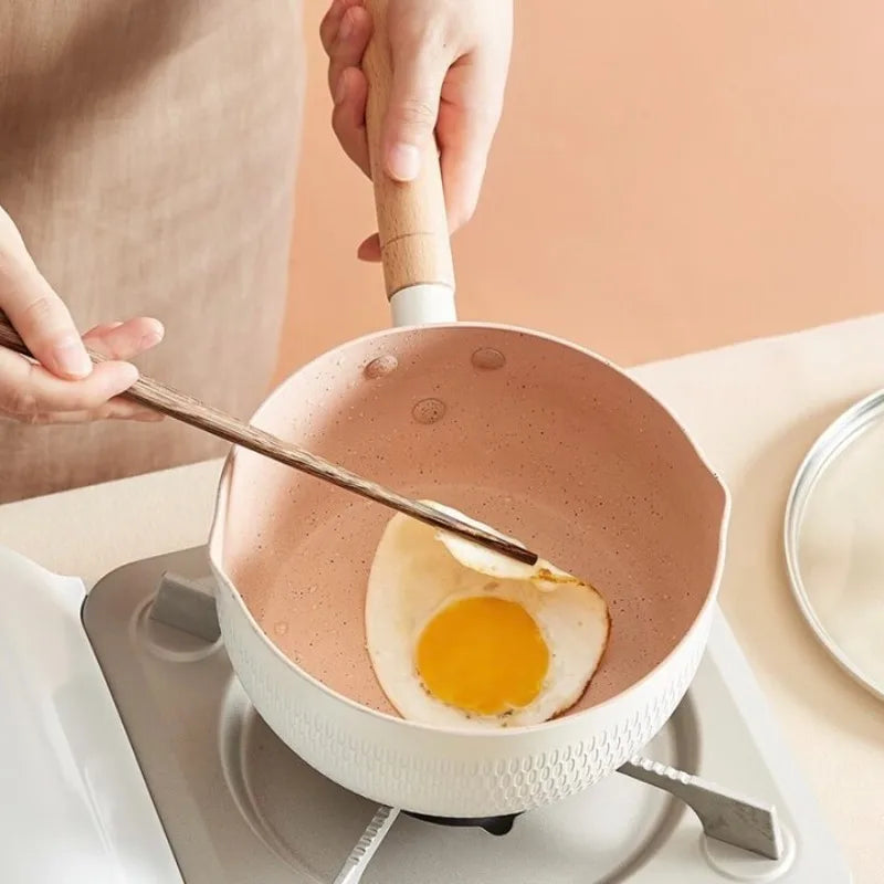 1pc non-stick milk pot, snow pan baby food pot, frying and boiling pan, universal gas cooker pot, induction cooker milk pan, non-stick baby food cooking pot, small milk boiling pan, non-stick frying pot, induction compatible milk pot, gas stove cooking pan