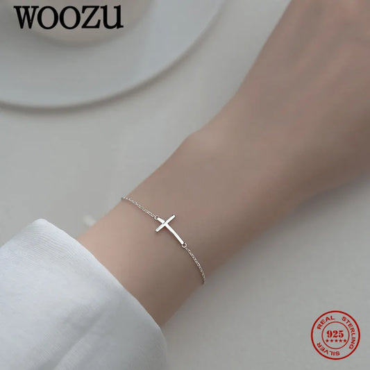 Glossy Cross Charm Bracelet - Sterling Silver