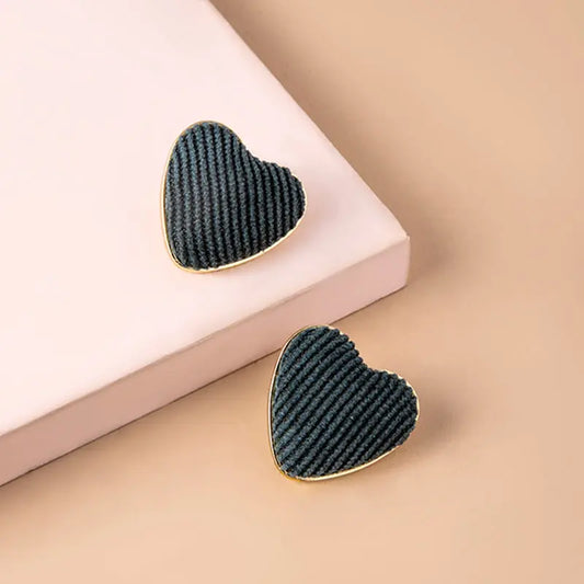 Chic Houndstooth Heart Corduroy Stud Earrings