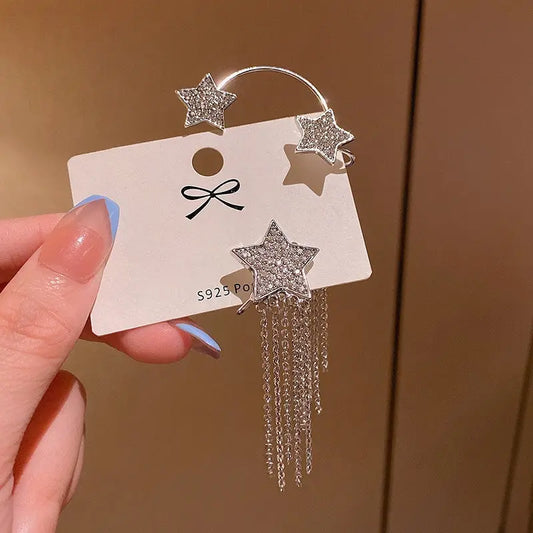 Women French Full Diamond Tassel Earrings