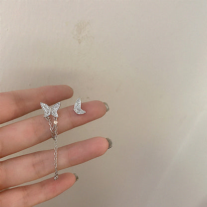 Elegant Asymmetrical Butterfly Tassel Earrings