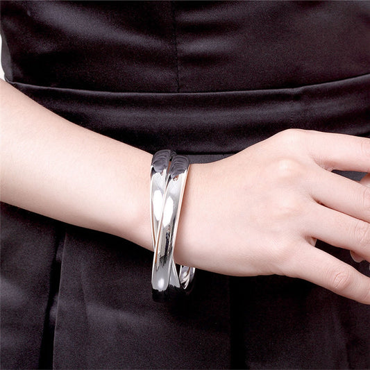 Men's Dual Ring Silver Bracelet - Edgy and Elegant