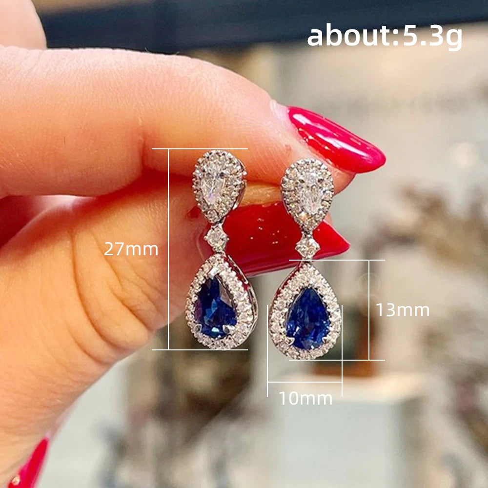 drop earring, cz drop earrings, pear earrings, pear drop earrings, blue drop earrings, cubic zirconia drop earrings, blue earrings, cz earrings, white earrings, white drop earrings